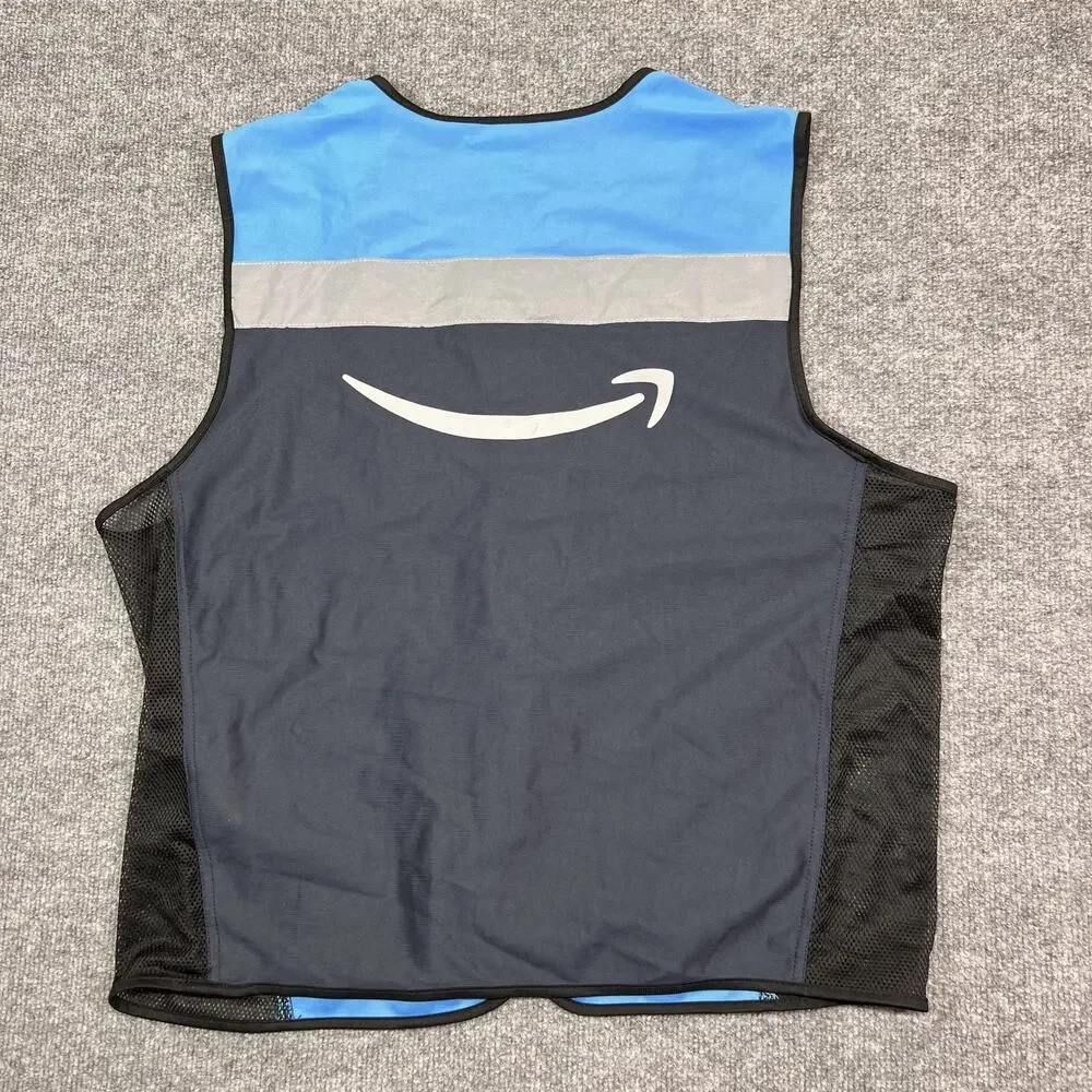 Amazon Flex Vest M/L Blue Black Reflective Zip Front Uniform Workwear Luly Yang